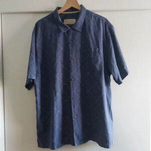 Tommy Bahama Silk casual Button down shirt blue XL Resortwear Beach Vacation